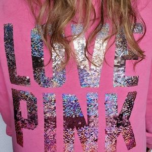VS PINK SEQUIN FUR HOODIE size L